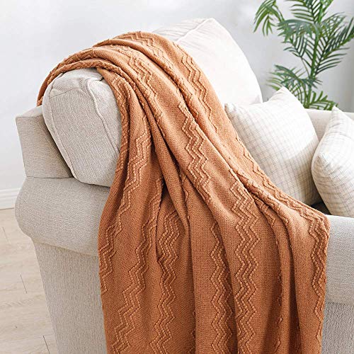 BOURINA Almond Throw Blanket 50 x90 Inches Throw Textured Solid Soft Sofa Throw Bed Runner Couch Cover Knitted Decorative Blanket Bed Runner - color: Almond, size: 50"x90"