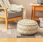 MOCOFO Unstuffed Round Pouf Cover, Boho Geometric Ottoman Footstool Cover with Handle, Decorative Floor Pillow & Storage Bean Bag for Living Room, Nursery, Patio (Yellow,18x18x8)