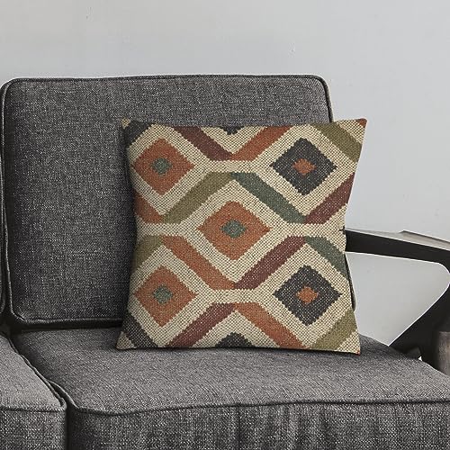Boho Wool Jute Kilim Cushion Cover Handwoven Indian Tribal Pillow Rustic Decor for Living Room Sofa Chair Bed Multicolor Throw Pillow - color: Multi 02
