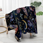 Celestial Witch Garden Throw Blankets Butterfly Moon Flower Fleece Throw Blanket,Dark Botanical Floral Plant Boho Cozy Decor Nap Blankets for Sofa Bed Couch Chair or Dorm Throws 30"x40"