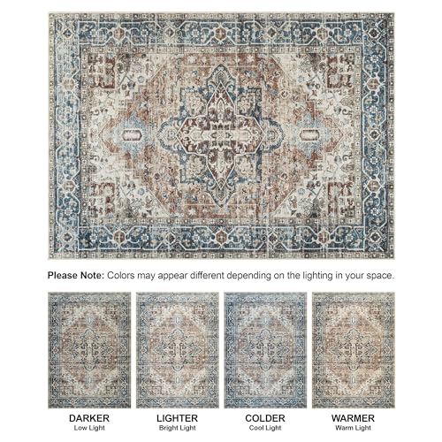 Bloom Rugs Caria Washable Non-Slip 3x5 Rug - Terracotta/Blue Traditional Area Rug for Living Room, Bedroom, Dining Room, and Kitchen - Exact Size: 3' x 5' - color: Terracotta / Blue, size: 3' x 5' (Rectangular)