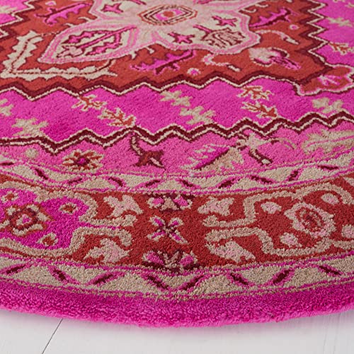 SAFAVIEH Bellagio Collection Area Rug - 3' Round, Red & Pink, Handmade Medallion Wool, Ideal for High Traffic Areas in Living Room, Bedroom (BLG545B) - color: Red/Pink, size: 3' (Round)