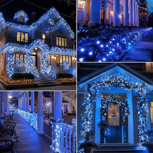 Brightown Battery Operated Christmas Lights 2 Pack 18 Feet 50 LED Clear Mini String Lights with 8 Modes Waterproof Tree Lights for Xmas Outdoor Indoor Holiday Party Garden Decor, Blue & White - color: Blue & White, size: 50 LEDs x 2 Pack