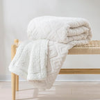 EverGrace Jacquard Boho Sherpa Fleece Throw Blanket for Couch, Super Soft Cozy Fuzzy Plush Blankets for Winter, Reversible Thick Warm Blanket for Bed, Sofa, Living Room, Off White, 60" x 80"