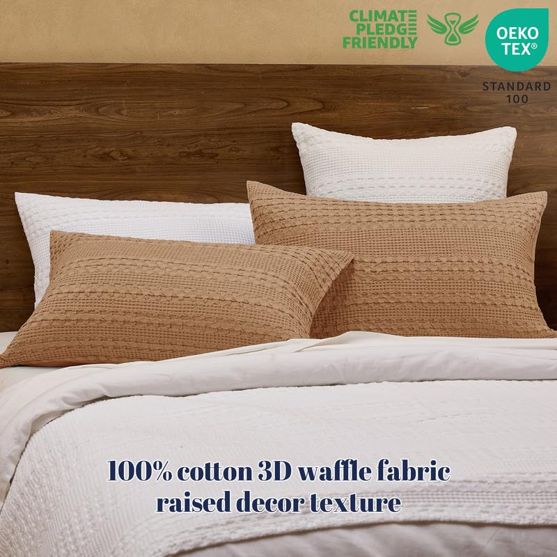 PHF 100% Cotton Waffle Pillow Shams Standard Size, 2 Pack 20" x 26" Soft Skin-Friendly Pillowcases, No Filling, Aesthetic Woven and Breathable Waffle Weave Pillow Case Covers for Bed, Clay - color: Clay, size: 26" x 20" (Pack of 2)