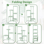 iDavosic.ly Plant Stand Indoor Outdoor, 5 Tier Corner Metal Flower Display Holder Shelf, Folding Tall Orchid Rack for Patio Balcony Porch Garden Living Room House, Light Green