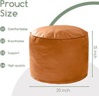 HIGOGOGO Round Stuffed Pouf Ottoman, Pu Leather Poufs with Foam Chunk Filling, Furry and Fluffy Pouf Foot Stool Storage Ottoman, 20 X 15 Floor Poufs Foot Rest for Living Room, Orange
