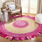 SAFAVIEH Cape Cod Collection 3' Round Pink / Natural CAP701U Handmade Boho Fringe Jute & Cotton Area Rug - color: Pink/Natural, size: 3' (Round)
