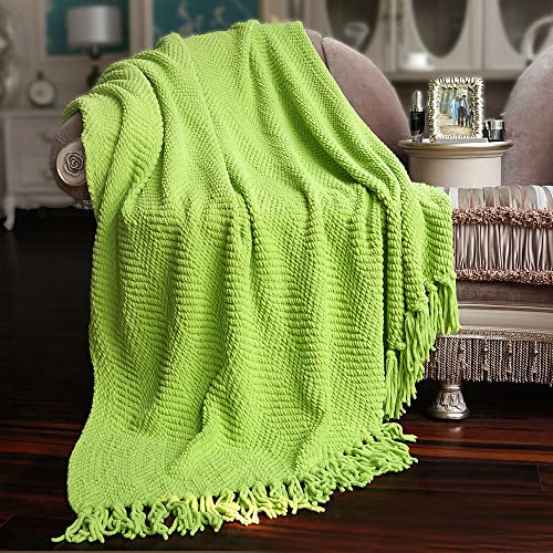 Home Soft Things Green Throw Blanket Knitted Tweed Throw 50'' x 60'', Green Flash, Super Soft Cozy Warm Comfortable Breathable Throw for Living Room Chair Couch Bed Sofa Bedroom Home Décor - color: Green Flash, size: 50 in x 60 in