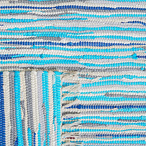 SAFAVIEH Rag Rug Collection Accent Rug - 4' x 6', Turquoise & Multi, Handmade Boho Stripe Cotton, Ideal for High Traffic Areas in Entryway, Living Room, Bedroom (RAR129C) - color: Turquoise/Multi, size: 4' x 6' (Rectangular)