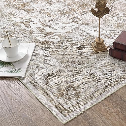 jinchan Runner Rug 2x10 Washable Hallway Rug Vintage Traditional Floor Cover Thin Taupe Multi Distressed Floral Indoor Mat for Kitchen Bathroom Bedroom Living Room - color: Medallion Taupe Multi, size: 2' x 10' (Runner)