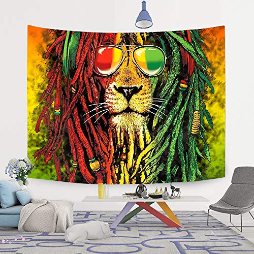 Simsant Rasta Rastafarian Tapestry Lion Head Bob Tapestry Wall Hanging (80"x60") - size: 80"L x 60"W