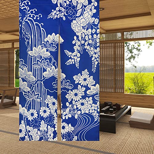 LIGICKY Japanese Style Noren Doorway Curtains Thick Long Type Printed Door Hanging Tapestries for Home Decoration 33.5 x 59inch, Blue (Chrysanthemum) - color: Chrysanthemum, size: 33.5"W x 59"L (Pack of 1)