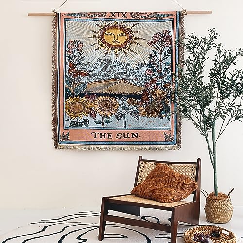 Boho Throw Blanket Reversible Cotton Bohemian Tapestry Hippie Room Decor Double Sided (Boho The Sun 50"x60") - color: Boho the Sun, size: 50*60 inch