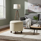 Homepop Home Decor | Upholstered Round Velvet Tufted Foot Rest Ottoman | Ottoman with Storage for Living Room & Bedroom | Decorative Home Furniture, Cream Small