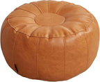 Louis Donné Unstuffed Pouf Ottoman Foot Rest DIY no Filler Cover Only Storage Waterprof Faux Leather Small Bean Bag Cover Reading Relax Floor Chair Waterproof Pet Friendly Easy Clean (Orange)