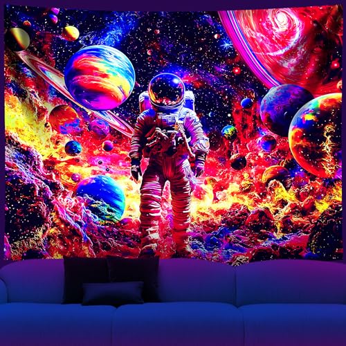 NYZE Astronaut Space Tapestry for Bedroom, BlackLight Tapestry Room Decor Wall Tapestries, Cool Galaxy Planet Wall Hanging, Wall Hanging for Men Guys Gamer Room Dorm Living Room 59in×51in - color: Astronauts B, size: 59"L x 51"W