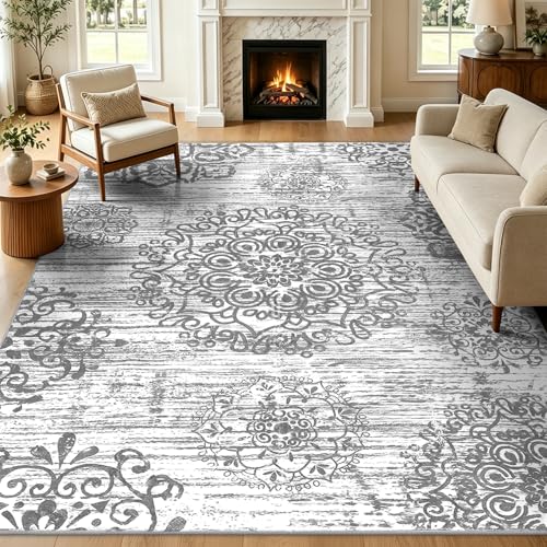 HEBE Area Rugs for Living Room 5'x7', Washable Non Slip Boho Bedroom Rug, Large Soft Distressed Vintage Carpet for Dining Room, Kids Room, Nursery, Grey - color: Grey, size: 5' x 7' (Rectangular)