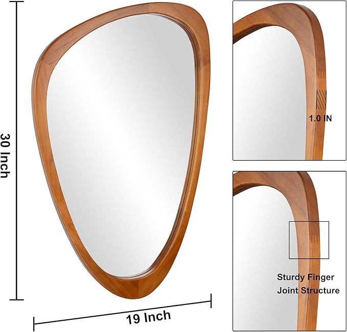 Irregular Wall Mirror Asymmetrical Bathroom Mirror, Wall Mounted Decorative Mirror with Wooden Frame for Living Room, Vanity, Bedroom, Entryway, Hallway (19" x 30")