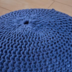 Round Pouf Ottoman, 18" Bordeaux Knitted Cotton Woven Round Pouf, Sofa Footrest Suitable for Living Room, Bedrooms, Home, Offices (Navy Blue) - color: Navy Blue