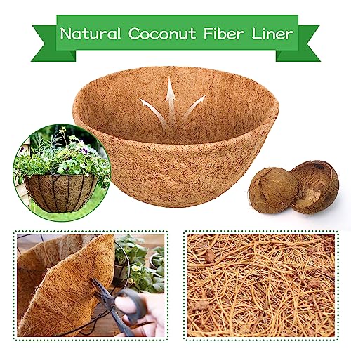 Riare 4 Pack 14 Inch Round Coco Liners Replacement, 100% Natural Coconut Coir Liners for Hanging Baskets, Garden Flower Vegetables Planter Pot, Window Box, Fence, Decks - size: 14inch