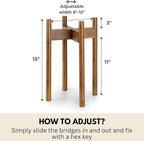 Fox & Fern Adjustable Tall Plant Stand Indoor — 8 to 12 Inch Mid Century Bamboo Plant Stand with Adjustable Width - Plug In Design - Easy to Assemble - Two Heights - For 8, 9, 10, 11 & 12 In Pots