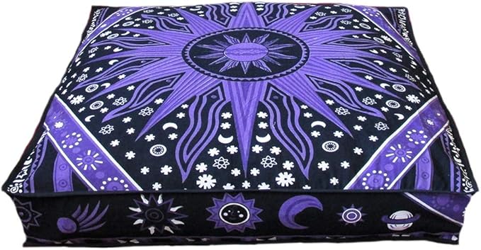 ICC Large Square Floor Pillow Cover Hippie Ottoman Pouf Cover Daybed Cotton Mandala Cushion Cover with Heavy Duty Zipper Seating Ottoman Poufs Dog-Pets Bed (Purple Burning Sun, 35" Square)
