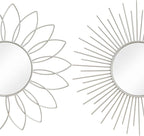 3 Pack Metal Mirrors for Wall Sunburst Wall Mirrors Home Décor Decorative Hanging Wall Art for Living Room Bedroom Entryway (White, Flower+Sunburst)