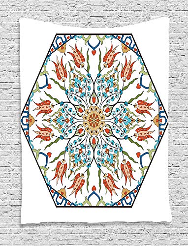 Ambesonne Antique Tapestry, Ottoman Turkish Floral Pattern Tulips Medieval Baroque Effect on Dated Art, Wall Hanging for Bedroom Living Room Dorm Decor, 40" X 60", Pale Blue - color: Pale Blue, size: 60"L x 40"W