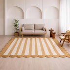 HOMEMONDE Scalloped Jute Area Rug 8'x10' Natural Stripe - Boho Home Décor Farmhouse Style Eco-Friendly Fiber Rug Hand Braided Rustic Vintage for Living Room, Bedroom, Dining Room, Hallway, Kitchen