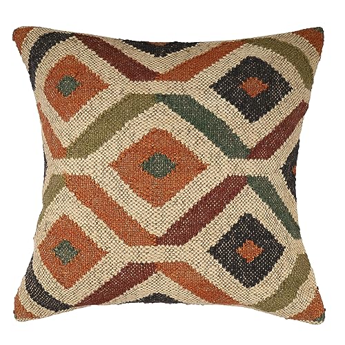 Boho Wool Jute Kilim Cushion Cover Handwoven Indian Tribal Pillow Rustic Decor for Living Room Sofa Chair Bed Multicolor Throw Pillow - color: Multi 02