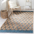 SAFAVIEH Natural Fiber Collection Accent Rug - 4' x 6', Natural & Navy, Handmade Farmhouse Boho Coastal Rustic Trellis Jute, Ideal for High Traffic Areas in Entryway, Living Room, Bedroom (NF951N) - color: Natural/Navy, size: 4' x 6' (Rectangular)
