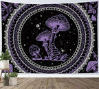 SCECALA Purple Mushroom Mural Boho Mandala Black and White Stars Wall Art 80x60 Inches for Bedroom Living Room Teen Party - color: Purple, size: 60"L x 80"W