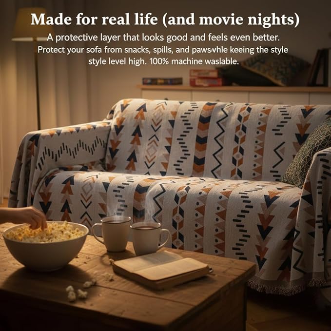 amorus Bohemian Throw Blankets,Throw Blanket Chenille Jacquard Tassels Soft Throws Cover for Couch, Bed,Outdoor Camping Picnic Car Travel Warm & Cozy for Seasons, Pattern VI(71"*90")