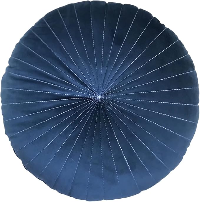 HLOVME Round Pillow Cushion for Couch Velvet Decorative Small Throw Pillow Solid Color for Living Room Bed Floor 15.7”, Navy Blue