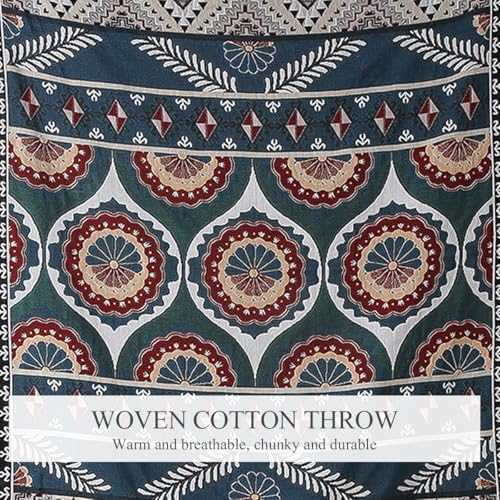 LumiSyne Double-Sided Cotton Woven Throw Blanket with Tassel Jungle Bohemian Style Tapestry Shawl Multi-Function Decorative Throws for Sofa Bed Armchair Camping Blanket Tablecloth Carpet 160x130cm - color: Fructification