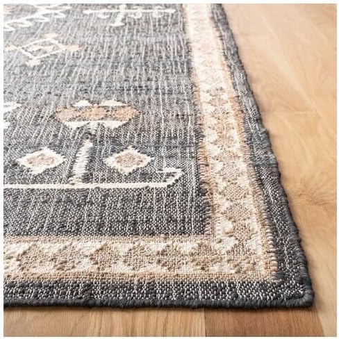 SAFAVIEH Kilim Collection Area Rug - 9' Square, Black & Ivory, Handmade Flatweave Boho Tribal Jute, Ideal for Living Room, Bedroom, Dining Room (KLM762Z-9SQ)