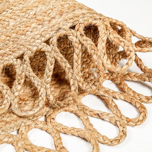 Hand Woven Braided Jute Rug - 5' Round - Reversible Farmhouse Dining Room Rug, Living Room, Bedroom, Kitchen - Natural Decorative Floor Boho Entry Area Rugs - Round Area Rugs 5ft - color: Natural 2, size: 5' (Round)
