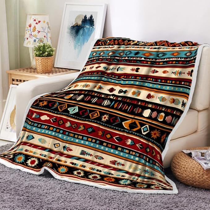 Western Throw Blankets, Southwestern Flannel Throw Blanket, Soft, Flannel, Warm, Geometric Pattern Blankets Decor Farmhouse Country Bed Blanket for Couch Bed Cover 60X70 Inch