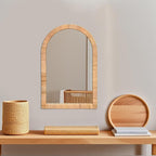 FUIN Boho Rattan Wall Mirror 20×30 Inch Arched Natural Rattan Frame – Farmhouse Bathroom Vanity Mirror – Wicker Decorative Hanging Mirror for Living Room, Bedroom, Entryway