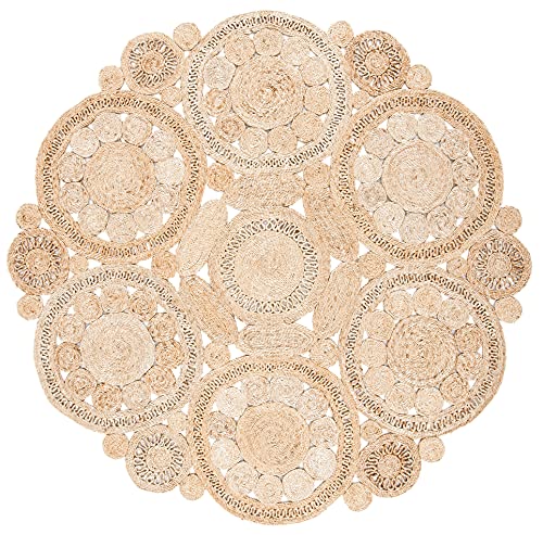 SAFAVIEH Natural Fiber Collection Area Rug - 6' Round, Natural, Handmade Boho Charm Farmhouse Jute, Ideal for High Traffic Areas in Living Room, Bedroom (NF167A) - size: 6' (Round)