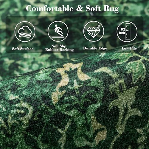 Dark Green Area Rug 2x3 Entryway Rug for Bedroom Bathroom, Non-Slip Low-Pile Washable Distressed Boho Carpet Retro Accent Doormat for Laundry Room Hallway Kitchen 24x36 Inch - color: Dark Green, size: 2'x3'