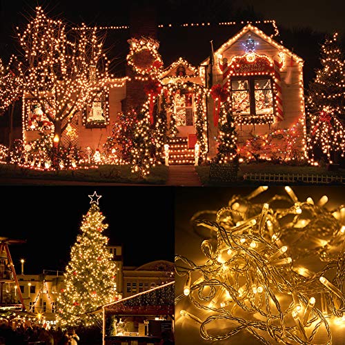 LJLNION 300 LED String Lights Outdoor Indoor, Extra Long 98.5FT Christmas Lights, 8 Lighting Modes, Plug in Waterproof Fairy Lights for Wedding Party Bedroom Decorations (Warm White) - color: Warm White