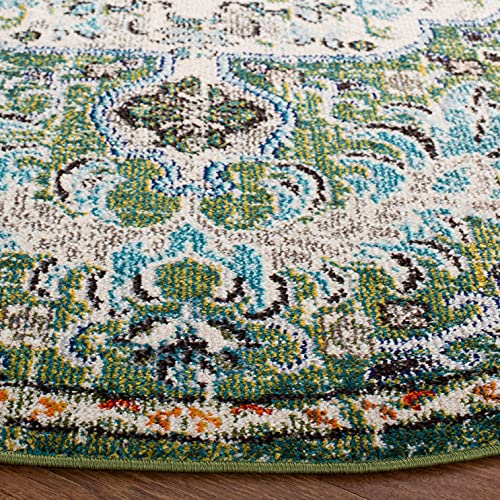 SAFAVIEH Madison Collection 3' Round Green / Turquoise MAD447Y Boho Chic Medallion Distressed Non-Shedding Dining Room Entryway Foyer Living Room Bedroom Area Rug - color: Green/Turquoise, size: 3' (Round)