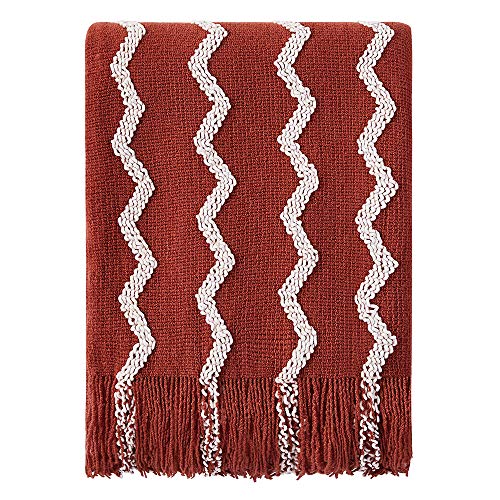 BOURINA Fluffy Chenille Knitted Fringe Throw Blanket Lightweight Soft Cozy for Bed Sofa Chair Throw Blankets, Rust 50" x 60" - color: A-rust, size: 50"×60"