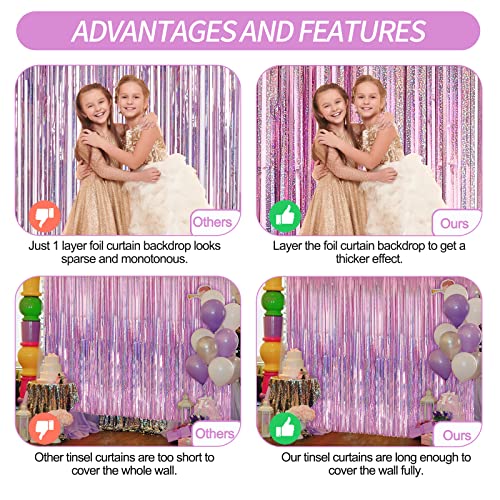Crosize 2 Pack 3.3 x 9.9 ft Laser Pink Foil Fringe Backdrop Curtain, Streamer Backdrop Curtains, Streamers Birthday Party Decorations, Tinsel Curtain for Valentine‘s Day Parties, Galentines Decor - color: Iridescent Pinkish, size: 2 Pack