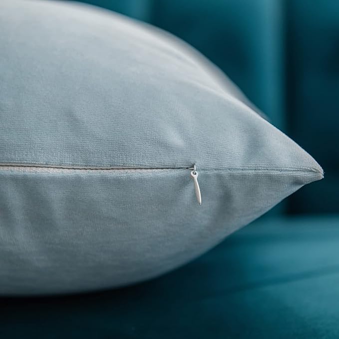 Throw Pillow Covers 18x18 Light-Blue: Pack of 2 Cozy Soft Velvet Square Modern Luxury Decorative Throw Pillow Cases for Sofa Couch Living Room Bed Home Decor