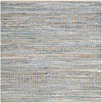 SAFAVIEH Cape Cod Collection Area Rug - 6' Square, Natural & Blue, Handmade Flat Weave Coastal Braided Jute, Ideal for High Traffic Areas in Living Room, Bedroom (CAP353A) - size: 6' x 6' (Square)