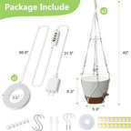 2 Pack Hanging Planters with Grow Light for Indoor Plants, 10” Self Watering Pots for Apartments & Low-Light Rooms, Macrame Hangers, Timer, Drainage Holes & Removable Tray