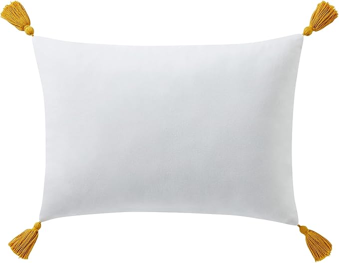 Indigo Ink - Decorative Pillow, Tufted Stripe Pillow with Tassels, Throw Pillows for Couch or Bed, Boho Home Decor, 14" x 20" (Tufted Medallion Collection, Grey/Yellow)